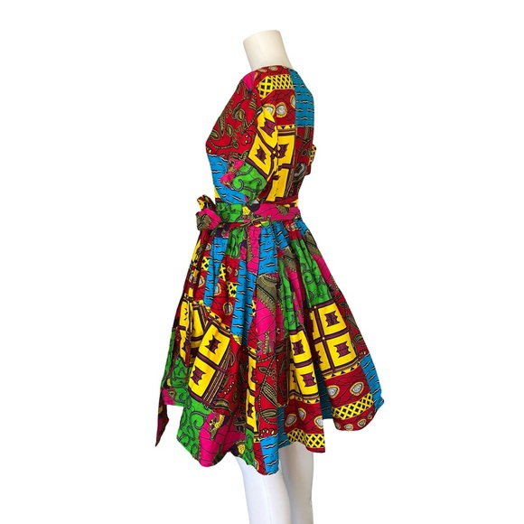 NEW Mae Otti Wrap Dress Short Sleeve Colorful Maximalist Cotton Size Large - Picture 3 of 10